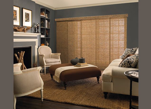 San Antonio Living room with navy walls and textured sliding panel tracks.